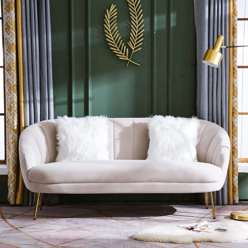 Cheap Fashion Golden Metal White Gray Pink Fabric Single Double Petal Luxury Velvet Sofa Set