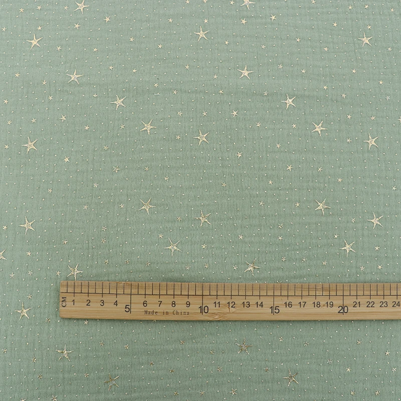 Custom Yellow Gold Sliver DIY 100% Cotton Double Gauze 3D Rubber Foil star Print Muslin Fabric for Baby
