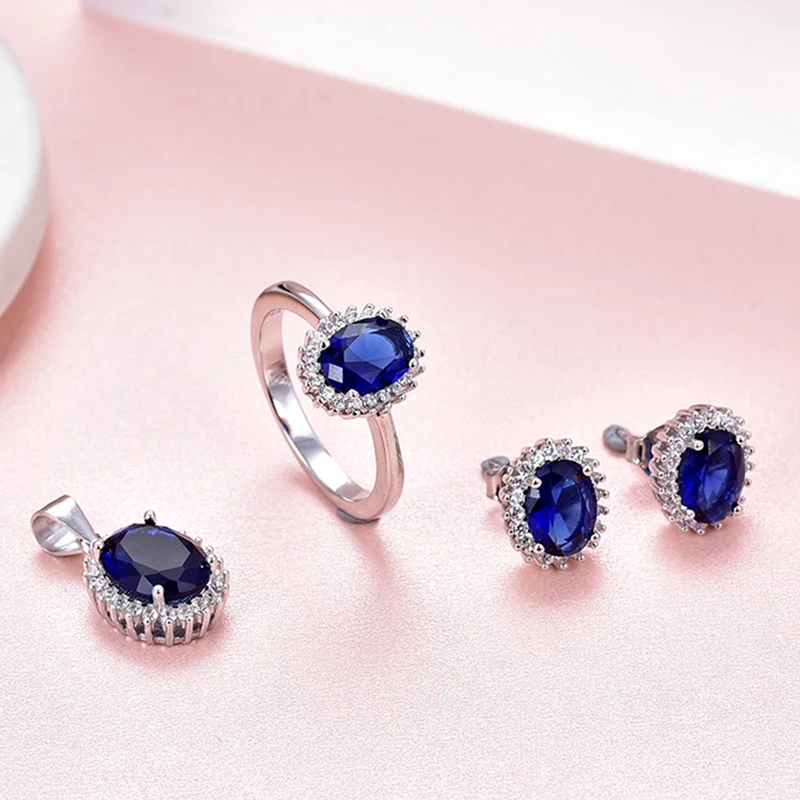 Factory Price Nickel Free Rhodium Plating Rings Beautiful 925 Sterling Silver Natural Blue Sapphire Ring