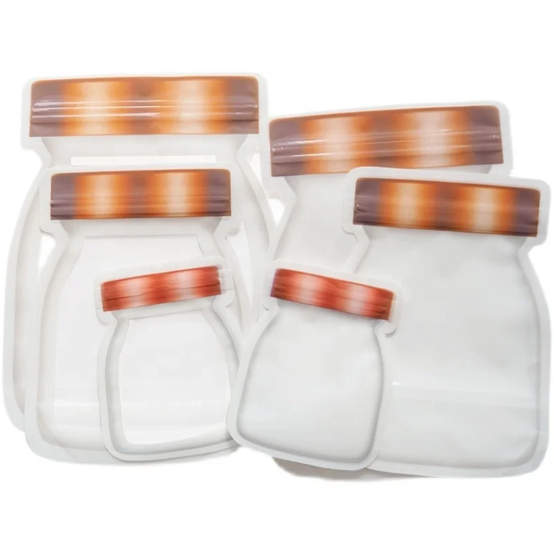 Multi Design Plastic Resealable Ziplock Bottle Shaped Stand Up Pouch Packaging Doypack Food Snack Storage Mason Jar Zipper Bag