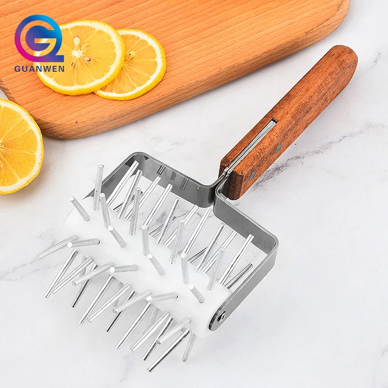 Pizza Dough Docker Roller Pins Pastry Dough Tool Stainless Steel Handle Roller Pin Puncher for Cake Pie Baking Cooking Tool