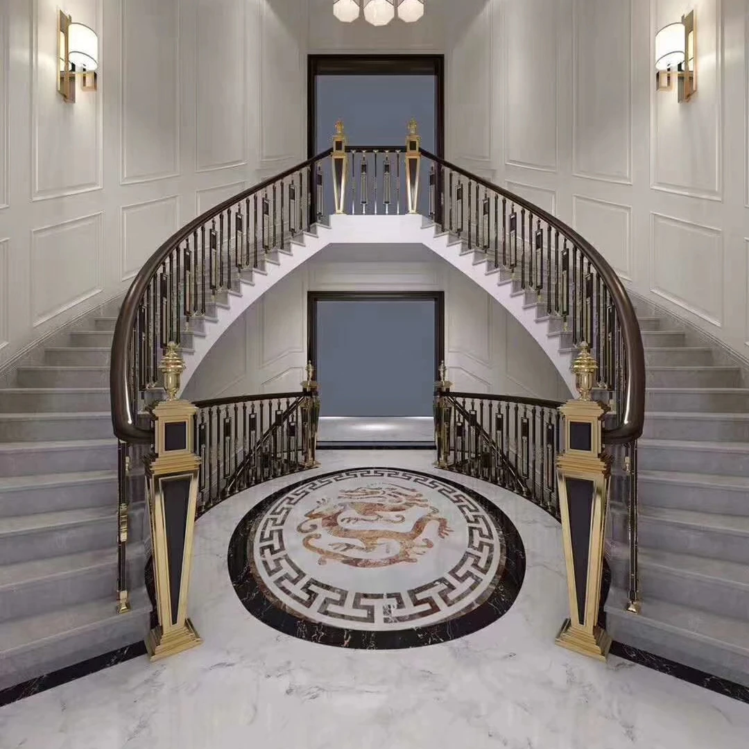 Черные золотые лестницы, изогнутые, спиральные перила, перила, конструкция балюстрады