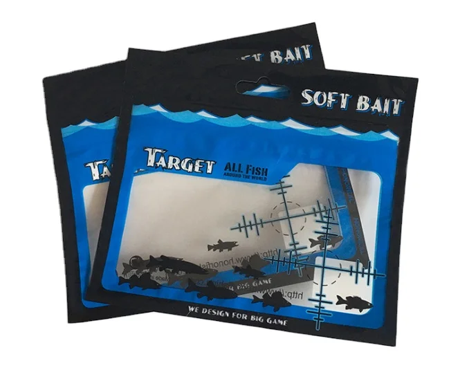 High quality laminated three side seal flat pouch fishing bait lure packaging bags with hanging hole