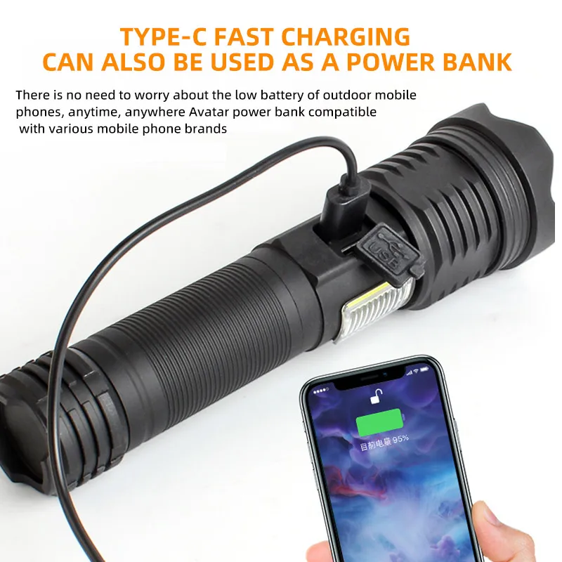 Super Bright Linternas 25w 8 Modes Rechargeable Hunting Flash Light Long Range Torch Light Waterproof LED Flashlight Tactical