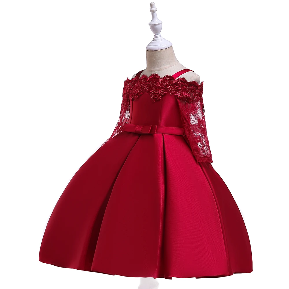 wholesale girls dresses 2-12 kids Slanted shoulder design formal baby dress flower 3 year old girl dress L5083