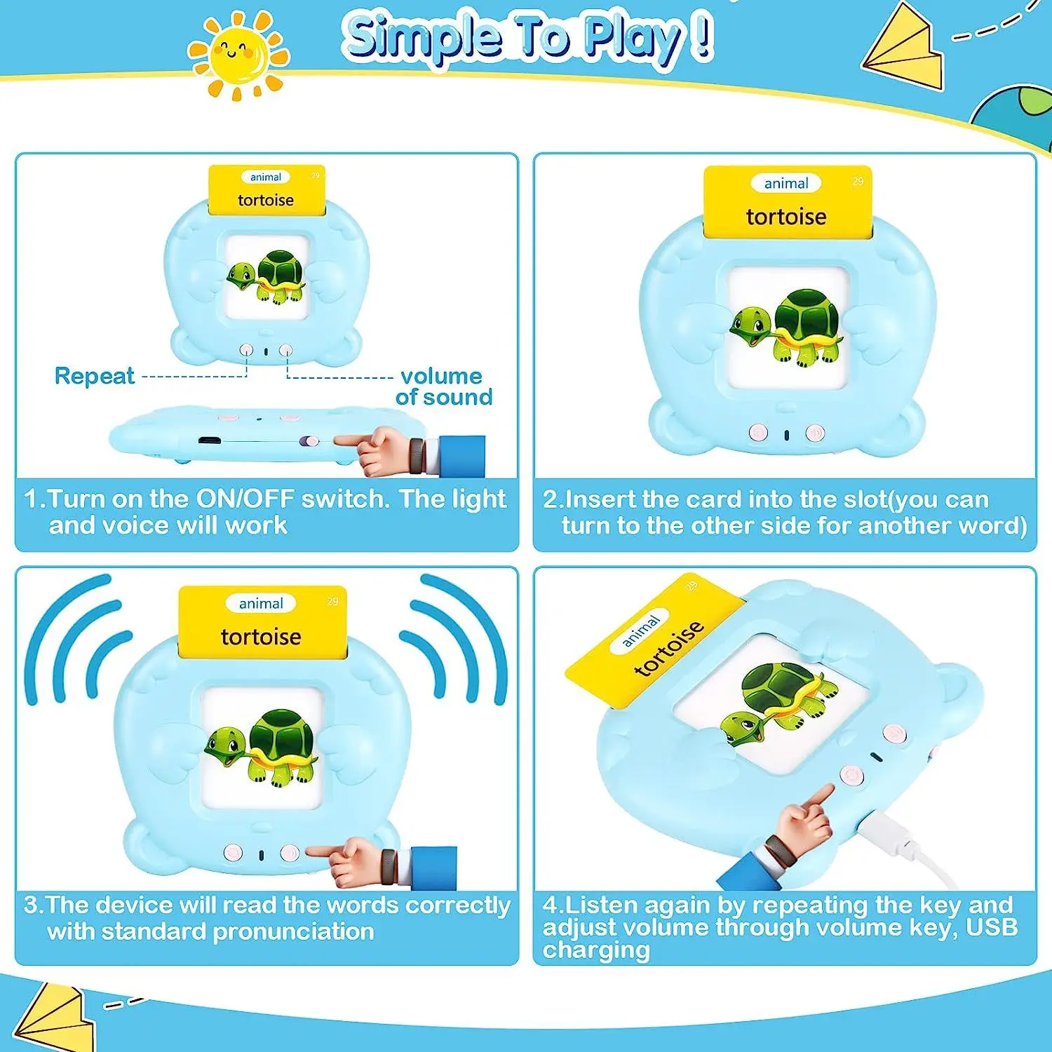Zhorya Custom Learning Device Educational Toys Kids Flash Card Learning Machine