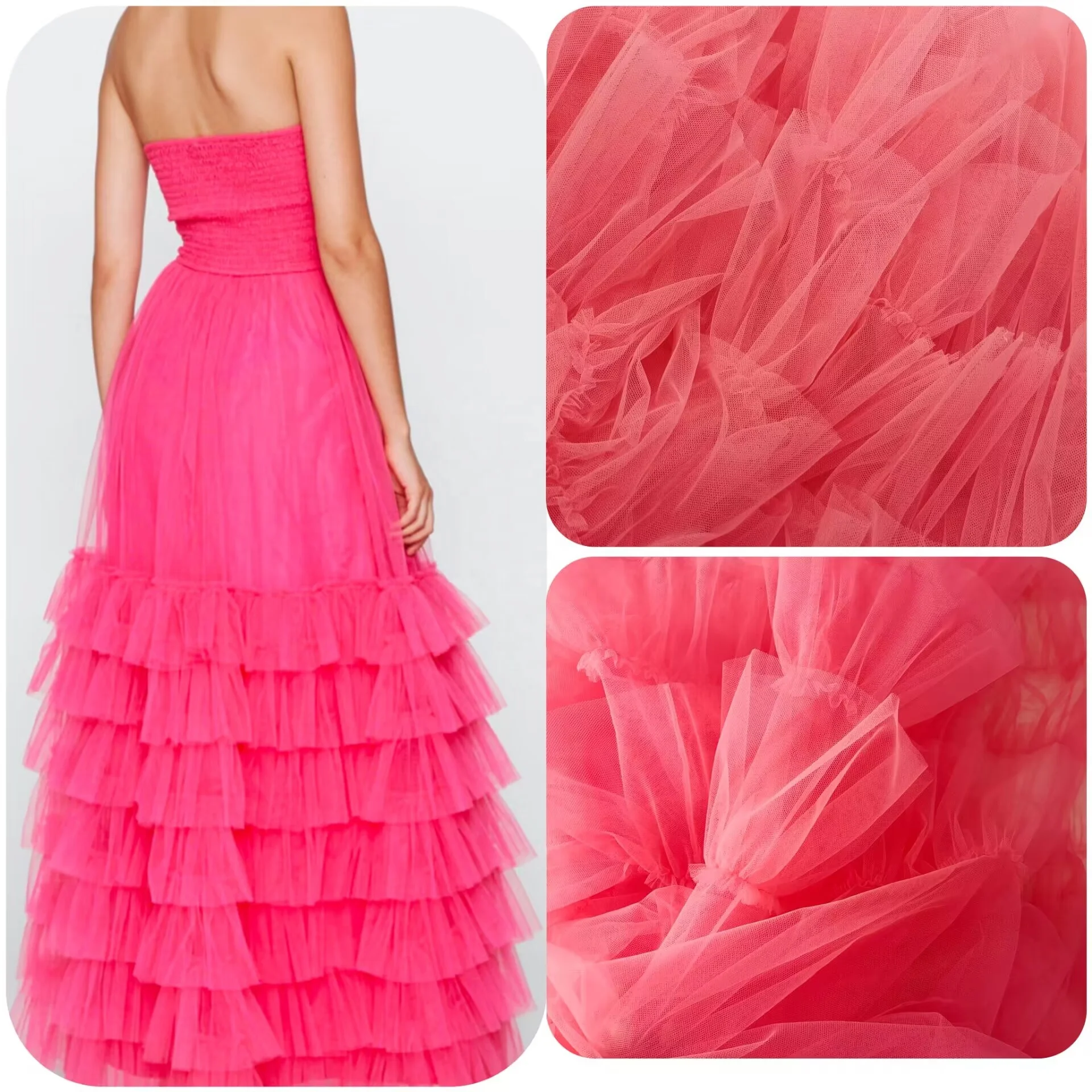 Pink Tulle Net Pleated Ruffles Cake Dress Fancy Mesh Net Ruffle Tulle Lace Fabric
