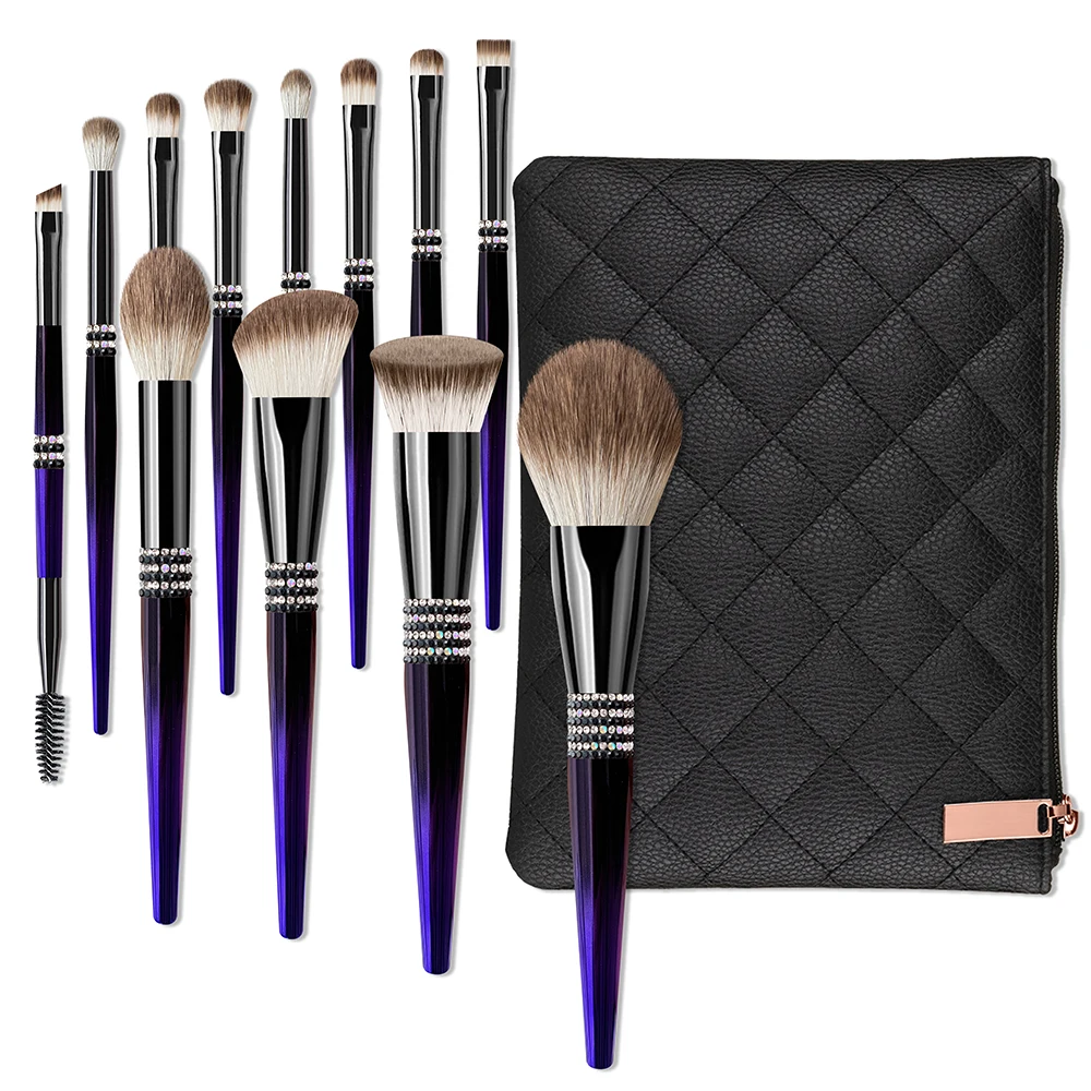 DailyQueen 12pieces rhinestone Makeup Brush Set customize logo New crystal Synthetic diamond Brush Face Eyeshadow Eyebrow bling brushes