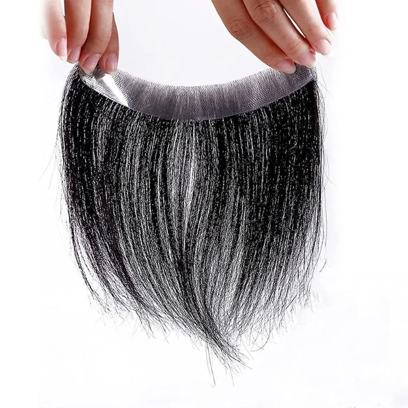 Frontal Hairpiece for Men Natural Black Hair Extension Hairline Loss Straight Tape in Human Hair Toppers Replacement Toupee
