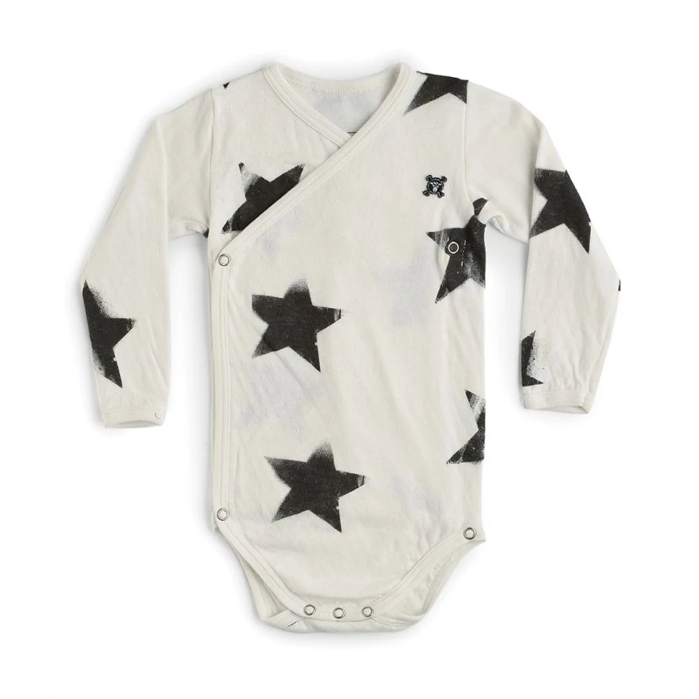 What&why New Summer Baby Unisex Kimono Romper Long Sleeve Star Jumpsuit Printed Onesie Design Vintage Romper Kids Clothing