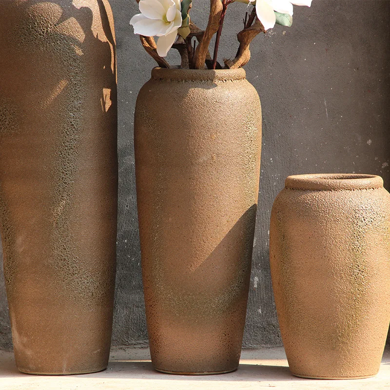 
Ceramic floor vase clay pot flower pot modern living room hotel villa model room decoration 