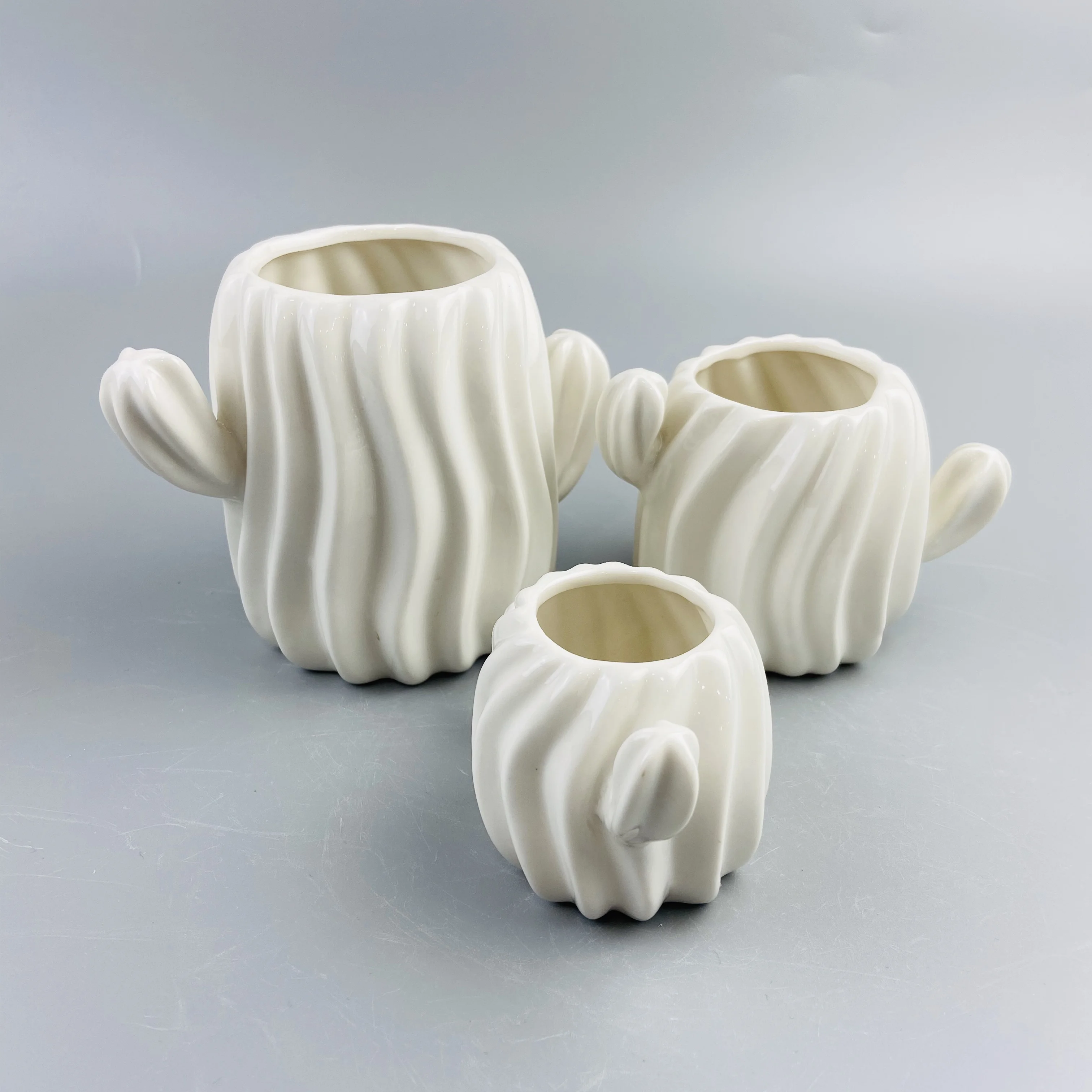 
China factory cactus shape glazed white porcelain flower pot ceramic 