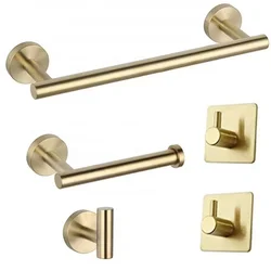 Fapully Bathroom Hardware Set sus304 Brushed Gold Bathroom Hardware Sets Quality Space Bath Towel Rack Gold Paper Holder