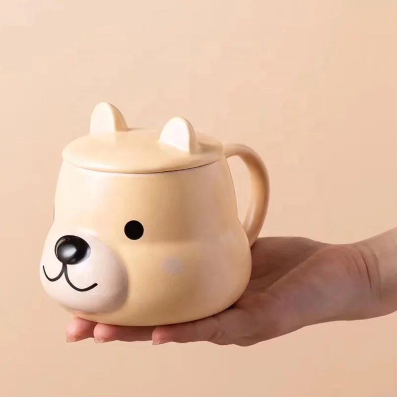 Ceramic Coffee Mug with Lid and Matching Spoon,Novelty 3D Husky Pattern Mug for Tea Milk Chocolate Juice,Cute Cup for Dog Lovers