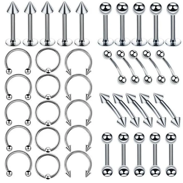 40pcs new simple eyebrow nails tongue nail setstainless steel  piercing jewelry nose ring nose nails