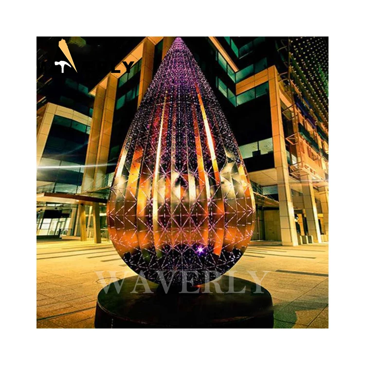 Custom Modern Polished Large Outdoor Metal Art Abstract Water Drop Stainless Steel Sculpture