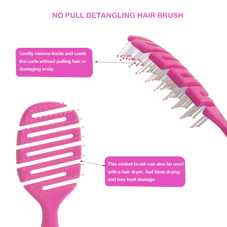 Customized Plastic Scalp Massage Curved Vented Detangling Brush Wave  Detangle Massage HairBrush