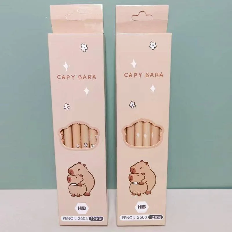 12Pcs/Box Anime Cartoon Capybara Natural Wooden Pencil 2B HB Black Lead Wood Writing Pencils School Stationery Birthday Gift
