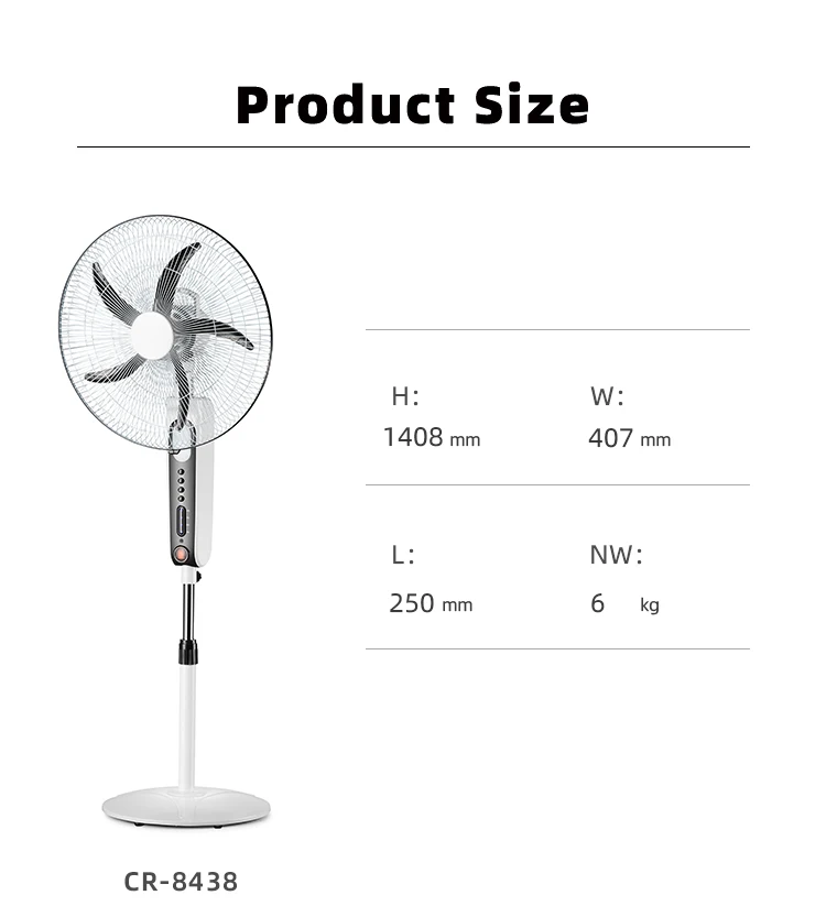 Solar DC/USB/AC Standing Fan 18 inch 5-speed LED Floor Fan household/RV/outdoor