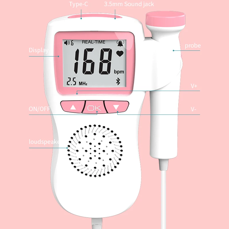 Medical Ultrasound Instruments Portable Baby Heart Fetal Monitor Ultrasonic Doppler For Home Use