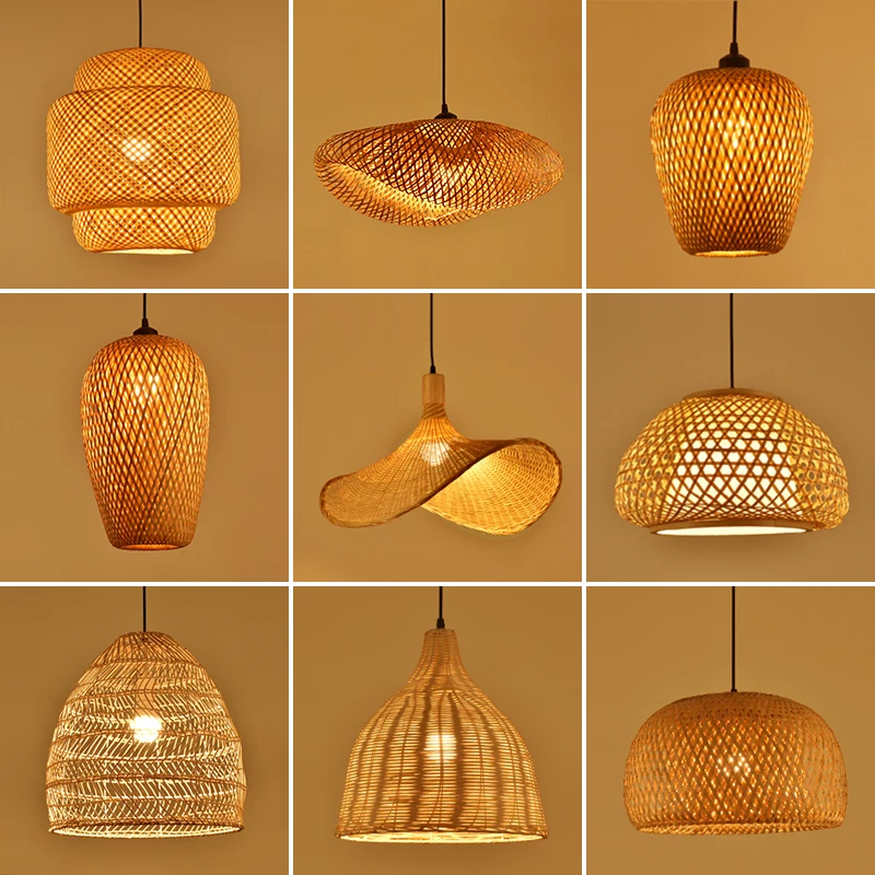 Ancient Style led lighting fixture lamp Handmade bamboo lantern ceiling chandeliers dining room Restaurant hanging pendant light