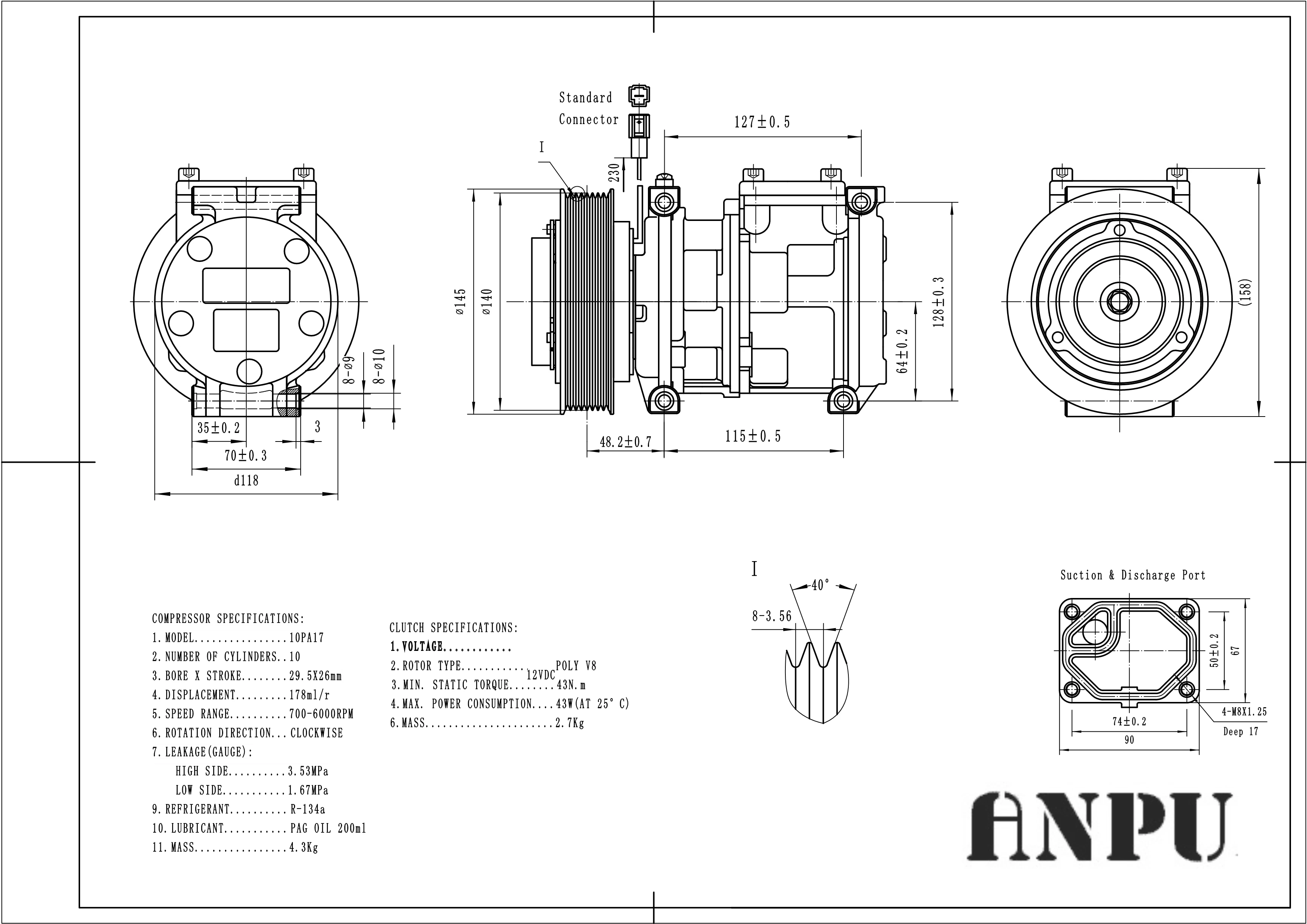 all new auto ac compressor 10pa17c ac compressor for 78375 PV8 139mm AH169875