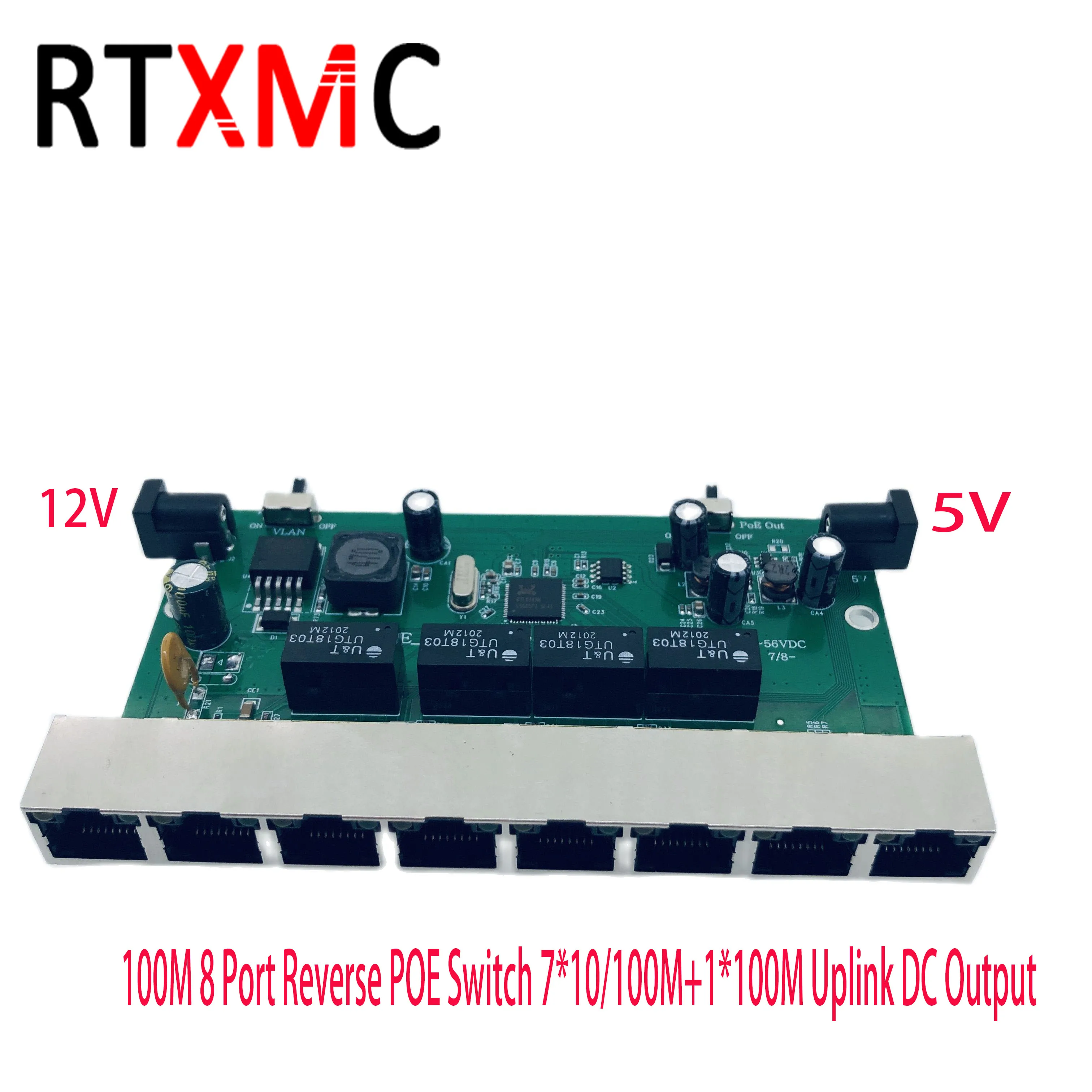 Reverse POE Switch 100M 8 Port RPOE 7*10/100M+1*100M Uplink DC Output 5V12V24/48V  RPOE VLAN Support For CCTV FTTH GPON/EPON 48V
