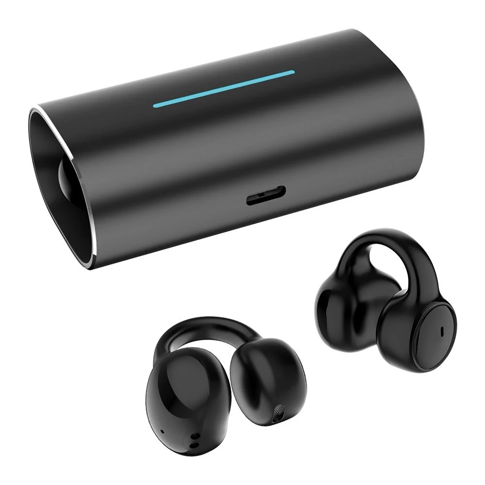 Portable Headset with Microphone Clip On Ear Headphones with Charging Case Open Ear Wireless Earbuds