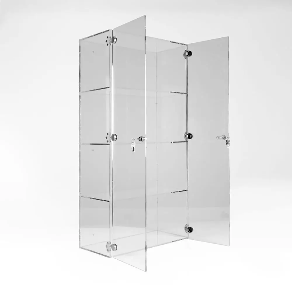 wall mounting acrylic display cabinet case with transparent shelves