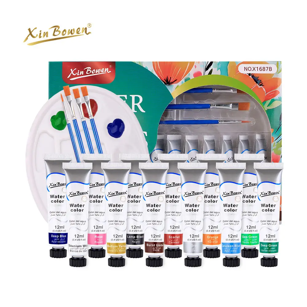 Xin Bowen Art Paint 12 Colors Artist Paint 12ml New Design Still Life Paintings High Quality Plastic Paint Pots With Brush