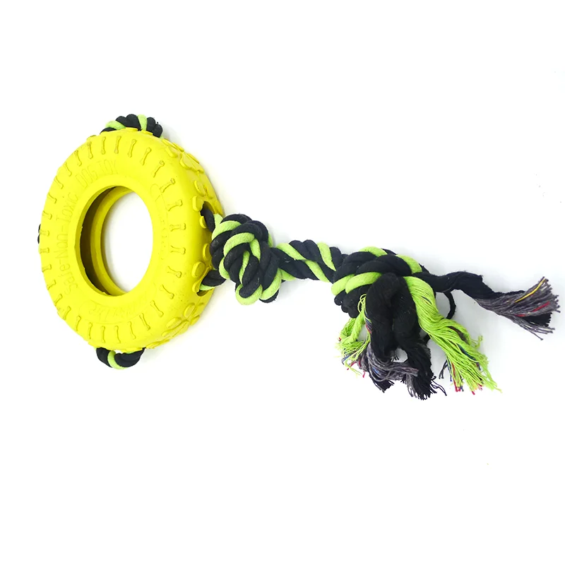 Good Quality Bite Resistant Dog Chew Toy Rubber Tire With Rope Ring for Pets Safe Dog Chew Tire