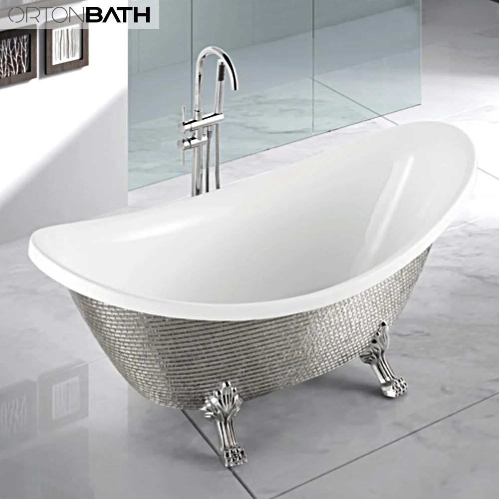 ORTONBATH белая и золотая акриловая Самостоятельная ванна для горячего купания спа-ванны сантехника с золотым душевым набором