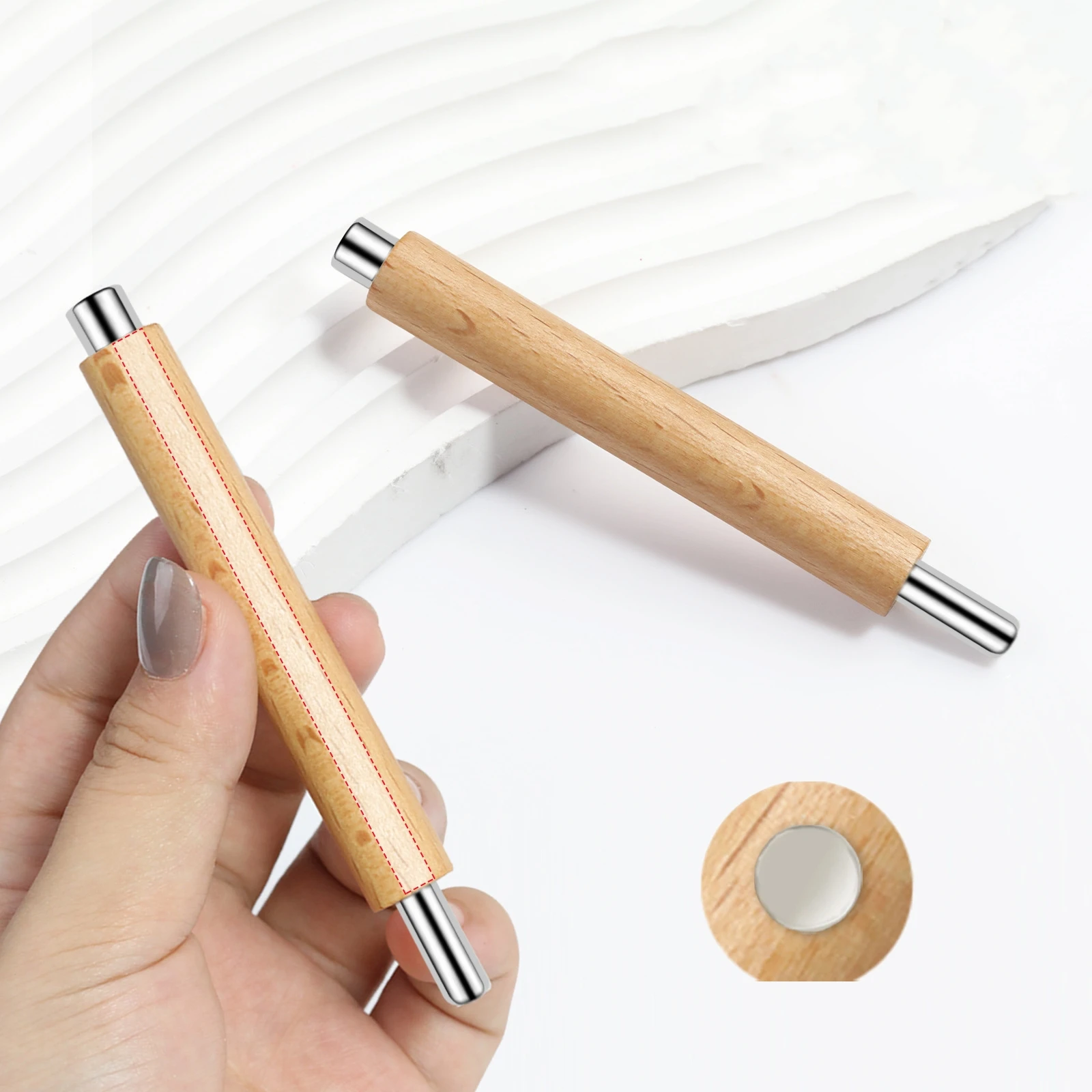 Nail magnet Small wand Wooden pole double head magnetic rod Cat eye wide light Rolling pin magnet anti-fall nail tool