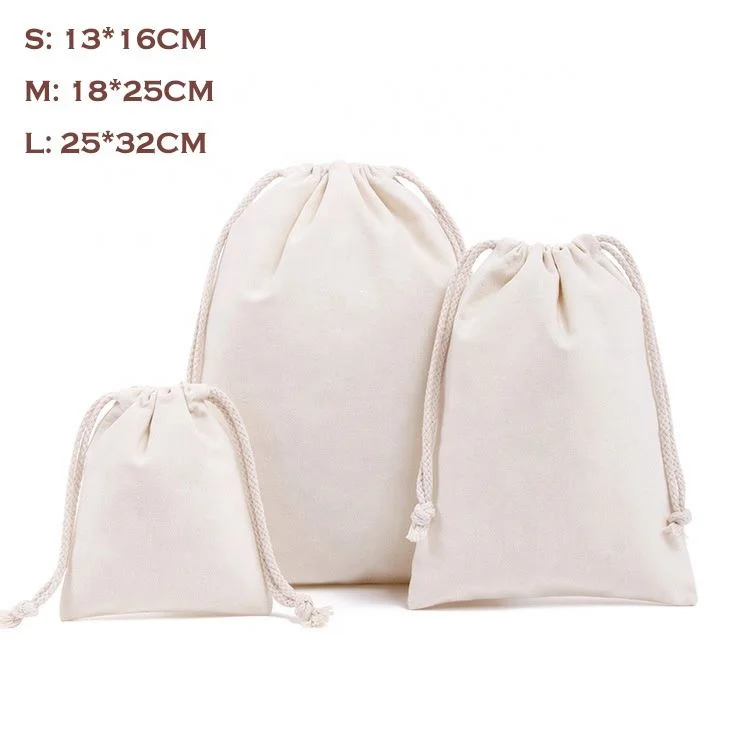 Лидер продаж, простая натуральная хлопчатобумажная Экологически чистая Холщовая Сумка на завязках с логотипом