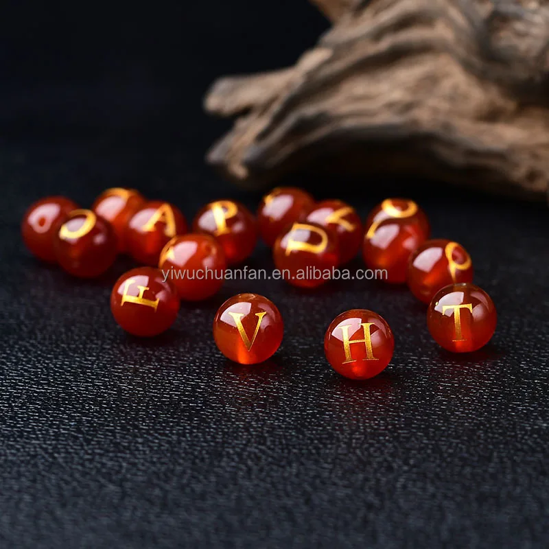 Custom 8mm 10mm Natural Stone Red Carnelian Gilding Carving 12 Constellations Crystal Loose Beads for DIY Jewelry Making