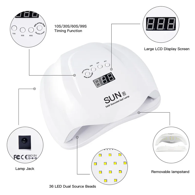 Manufacturer Wholesale Portable Sun X Lamp Nail Led Nail Dryer 54W Nail Lamp
