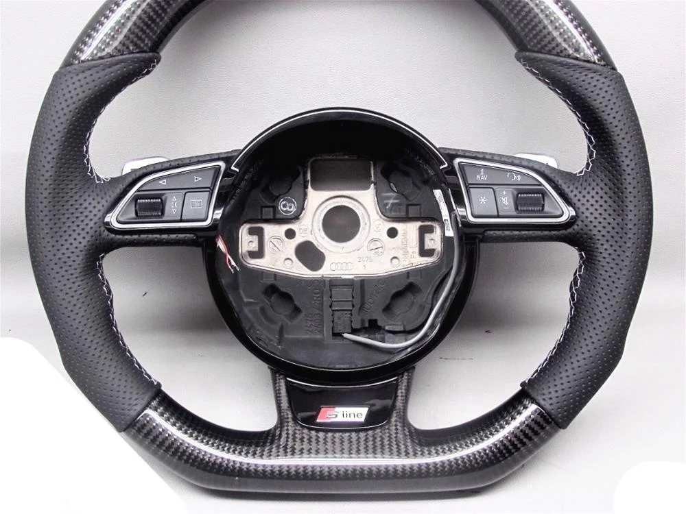 AUTO RACING CAR STEERING WHEEL FOR Audi RS6 RS4 RS5 RS7 SQ5 S4 S5 a4 8p Silver Ring DSG CARBON FIBER STEERING WHEEL CUSTOMIZED