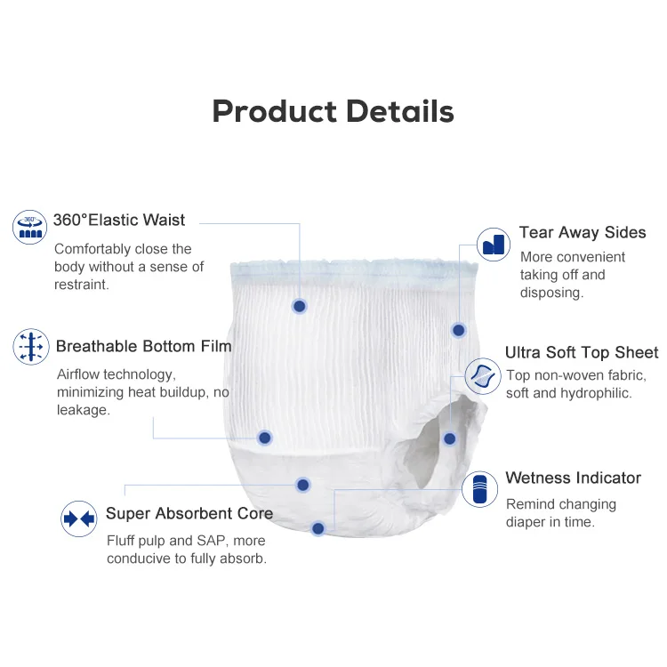 Disposable Nappy Elastic Waistband Pull Panty Up Type Adult Diaper Pullup for Adult Old People