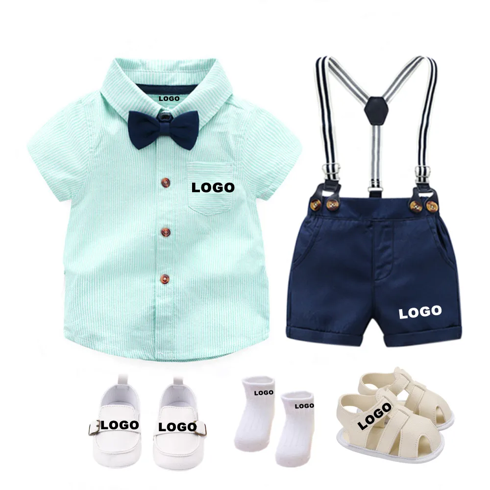 Baby Clothes Summer Boutique Suit Toddler Boy Shorts Customized Newborn Shirt & Romper Set Gentlemen 5 Pcs Clothes Outfit