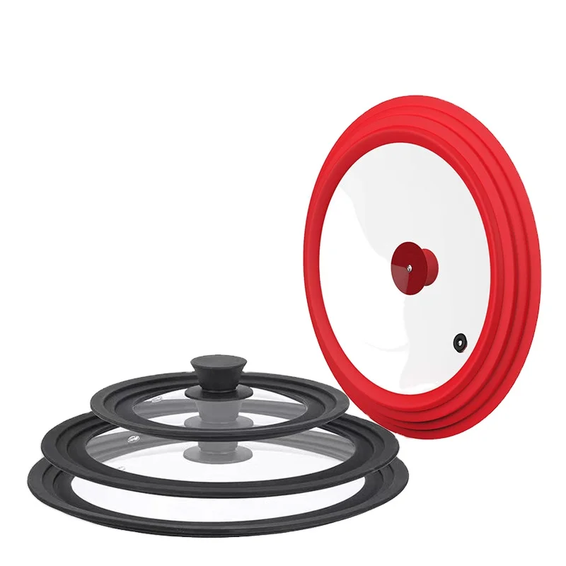 Wholesale Universal Silicone Glass Lid With Steam Vent Cool Touch Handle Dishwasher Safe For Pots Pans