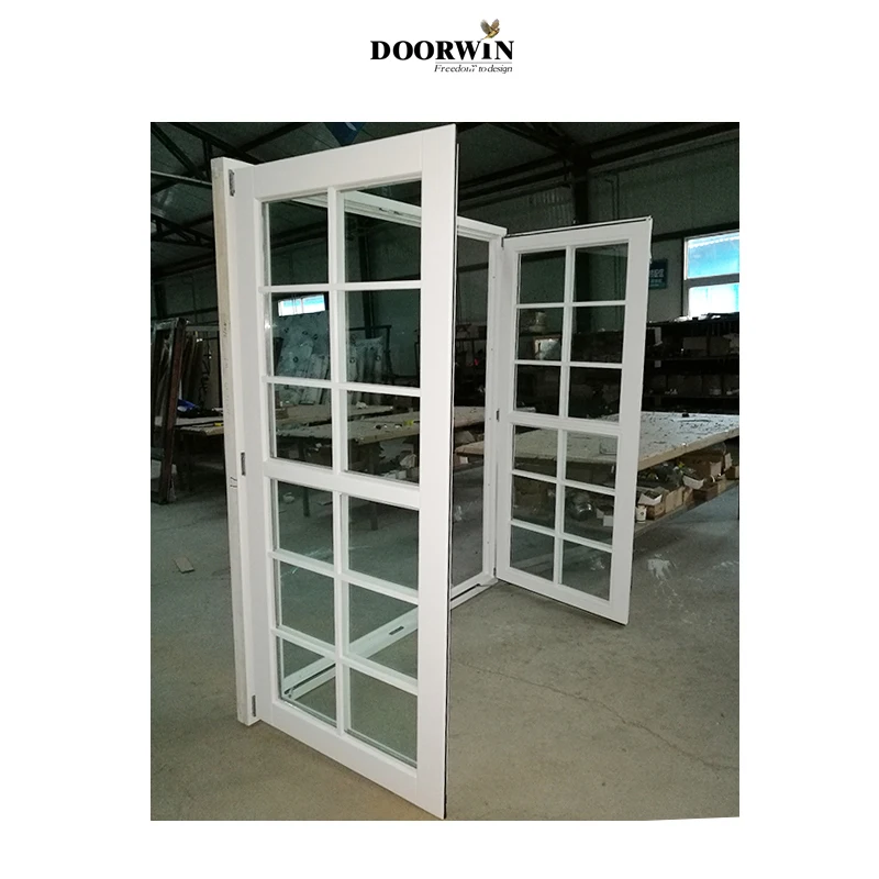 Doorwin Tempered Glass Modern Design French Models Solid Wooden Teak Wood Aluminium Clad Wood Casement Windows
