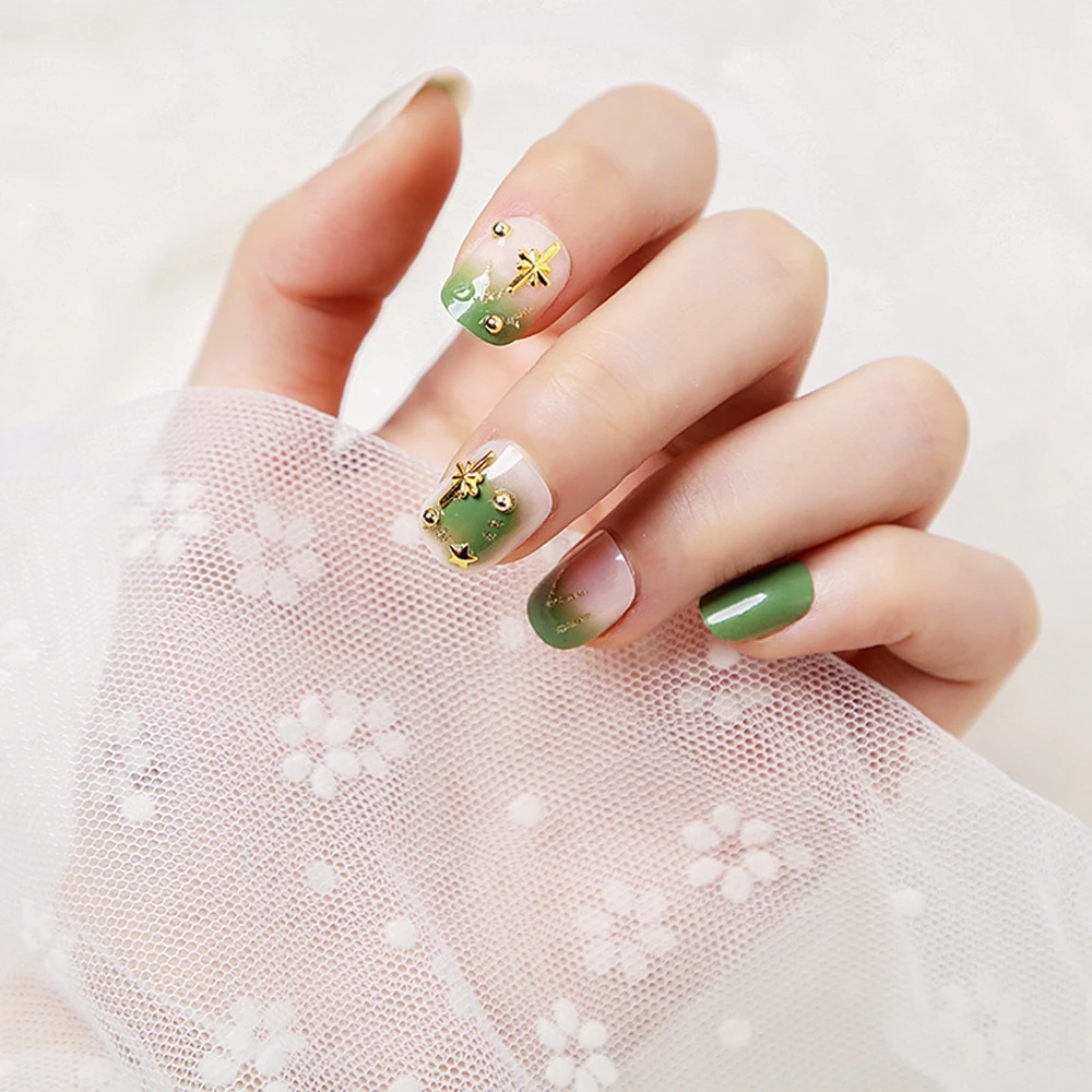 2020 Green Full Cover False Artificial Finished Nails  With Glue Custom Press On  Nail Tips