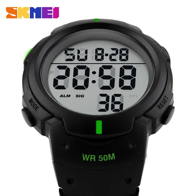 High Quality Watches SKMEI 1068  Big Dial Chronograph Rubber Strap Wrist Watches Diving 5Bar Waterproof Digital Watch