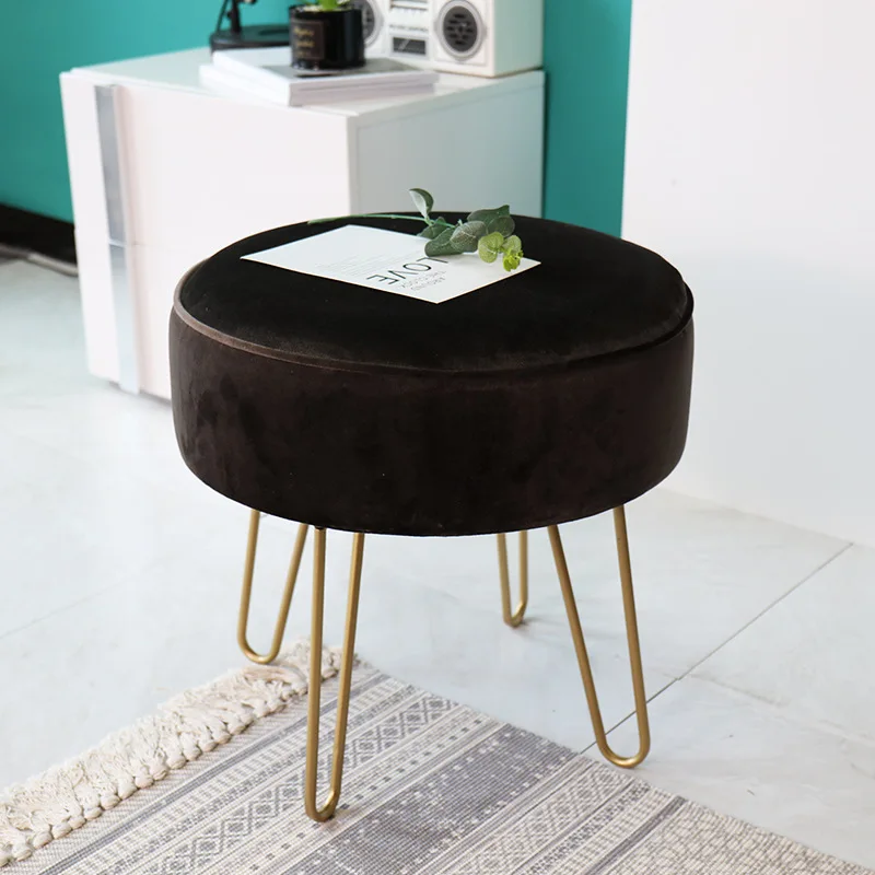 Pink Vanity Seat Bedroom Makeup Pouffe Piano Chair Salmon Pink Velvet Furry Modern Accent Stools