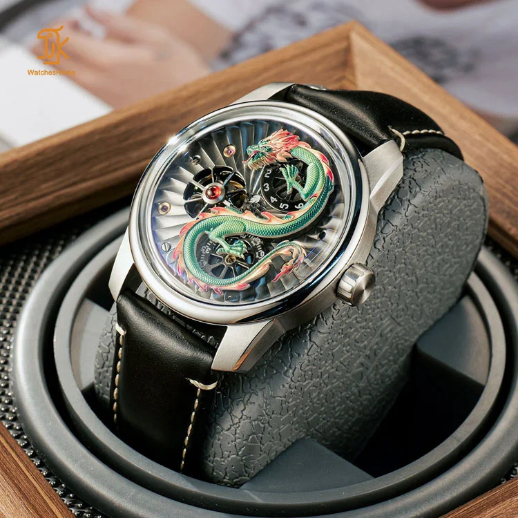 Custom 3D Chinese Mechanical Genus Golden Dragon Wrist Watch For Men Celestial Dragon Logo Serie Moving Automaton Watch