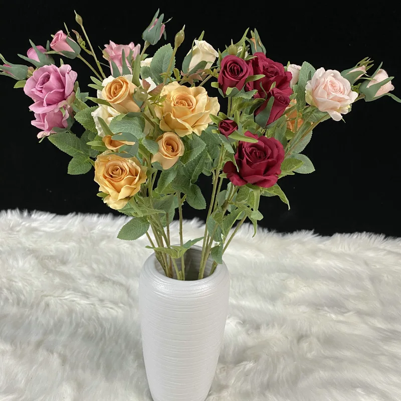 Artificial Flowers Wholesale 5 Heads Rose Wedding Decoration Artificial Flower Rose Low Price Artificial Flowers Decoration