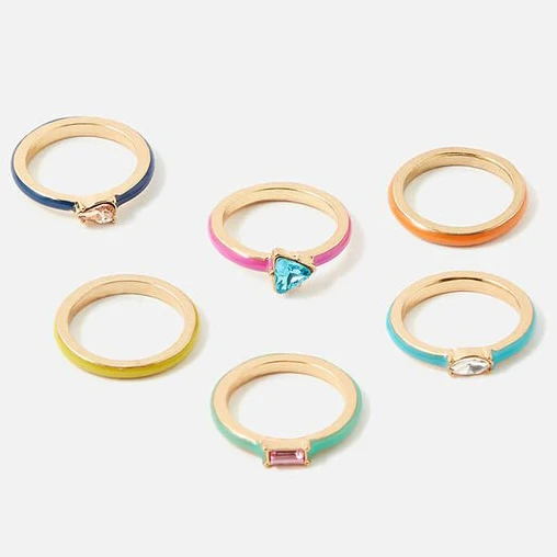 Stackable Rings Jewelry Women Neon Zircon Gem Enamel Stackable Rings Sterling Silver