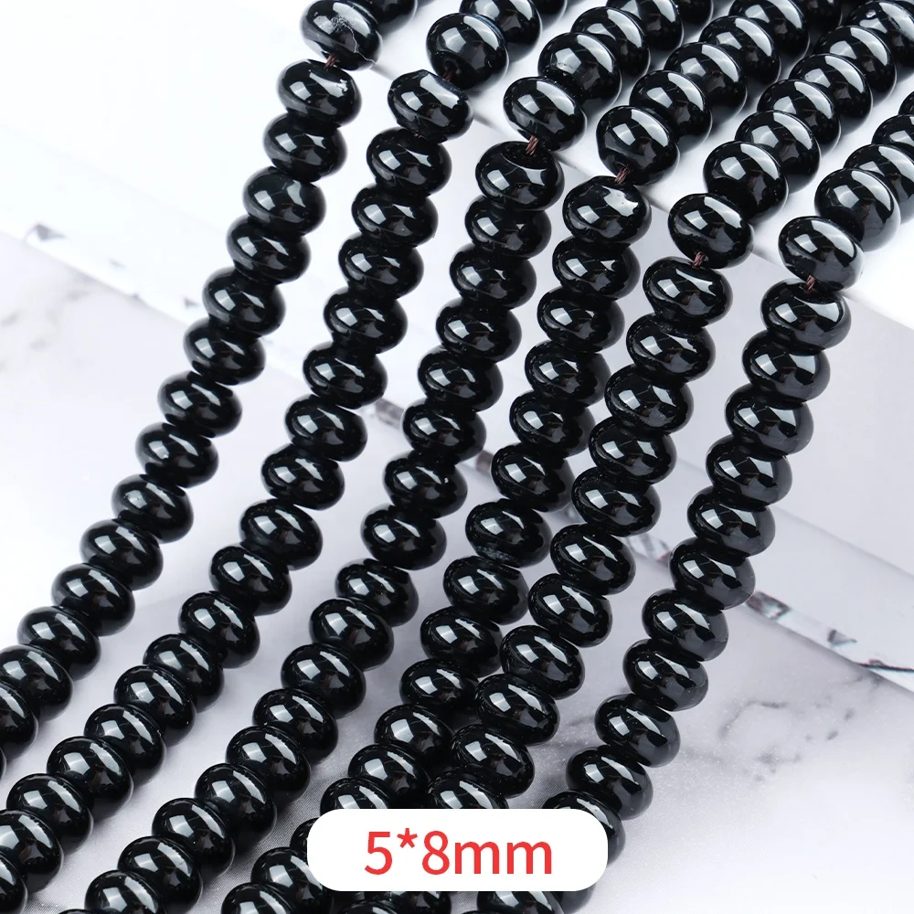 Wholesale A+ Natural Black Agate Rondelle Beads 5*8mm 8*10mm Loose Gemstone Beads Crystal and Crystal Beads for Jewelry Making