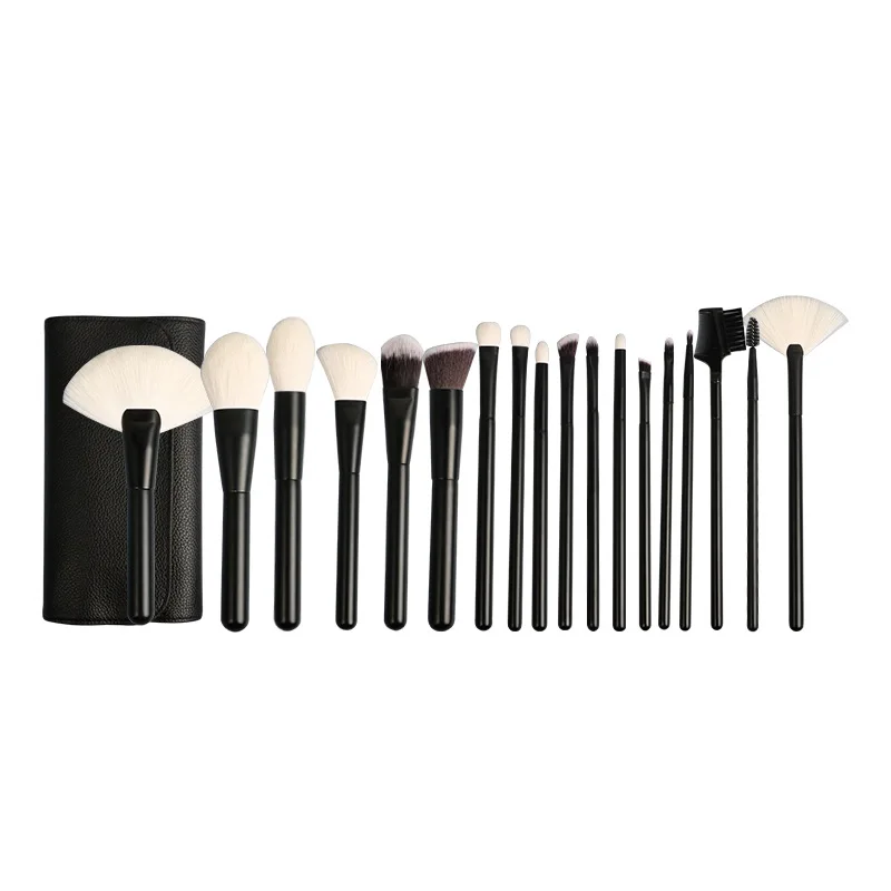 
18 Pcs Premium Synthetic Black Wooden Cosmetics Foundation Powder Professional Makeup Brushes Kit 