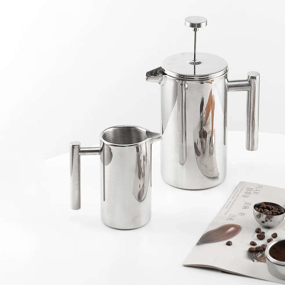 304 Stainless Steel European Hand Brewed 34oz Coffee Tea Maker French Coffee Pot Double Wall Tea Espresso Coffee Pot With Filter